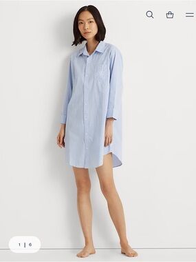 Lauren Ralph Lauren Light Blue & White Striped Women's Sleep Shirt